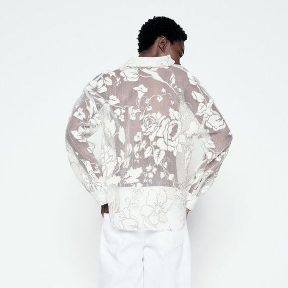 New ZARA Contrasting Devore Shirt - Picture 5 of 10